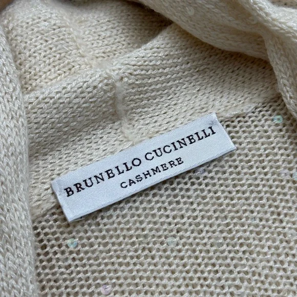 $2.2k Brunello Cucinelli Cream silk Sequin knit cardigan Italy lightweight shawl